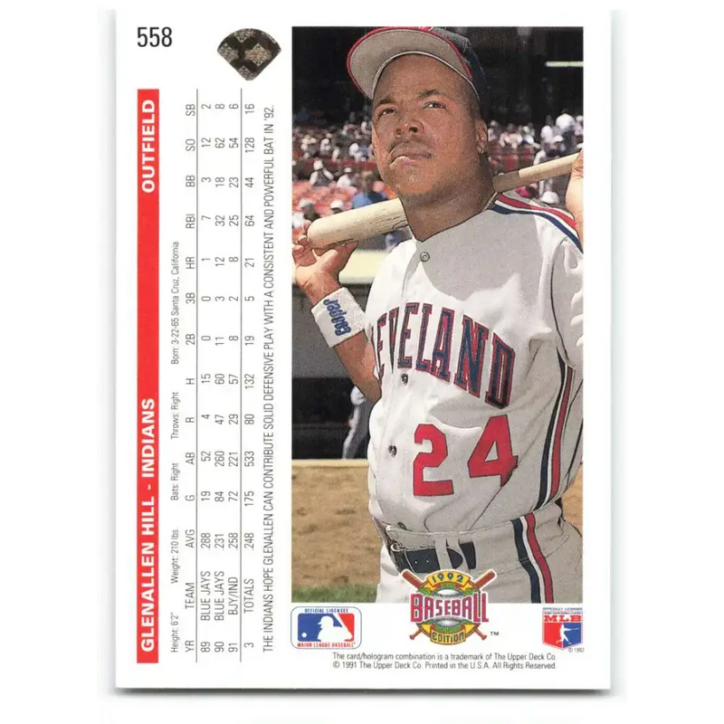 1992 Upper Deck #558 Glenallen Hill NM-MT Cleveland Indians Baseball Card - Baseball Card Single