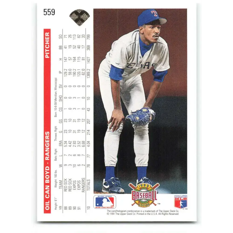 1992 Upper Deck #559 Oil Can Boyd NM-MT Texas Rangers Baseball Card - Baseball Card Single