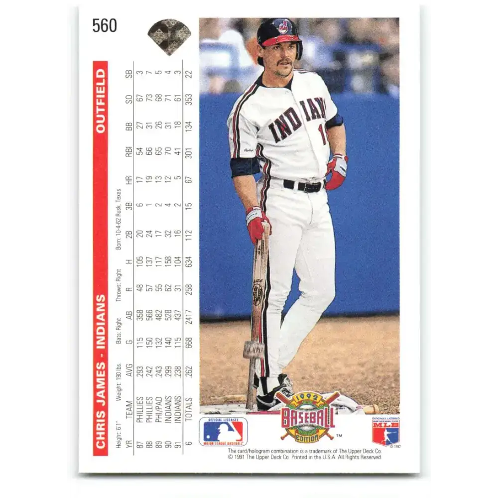 1992 Upper Deck #560 Chris James NM-MT Cleveland Indians Baseball Card - Baseball Card Single