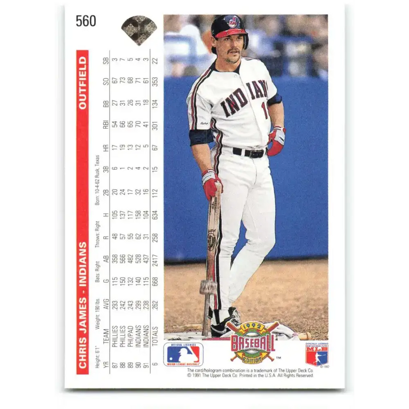 1992 Upper Deck #560 Chris James NM-MT Cleveland Indians Baseball Card - Baseball Card Single