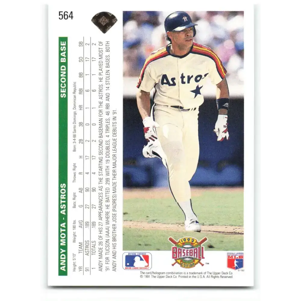 1992 Upper Deck #564 Andy Mota NM-MT Houston Astros Baseball Card - Baseball Card Single