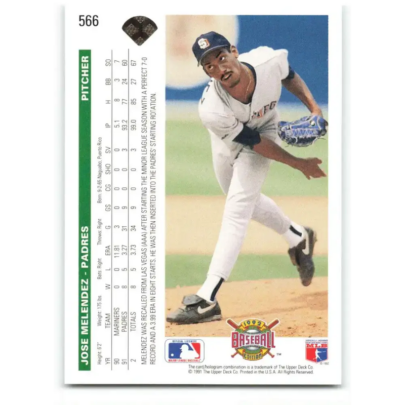 1992 Upper Deck #566 Jose Melendez NM-MT San Diego Padres Baseball Card - Baseball Card Single