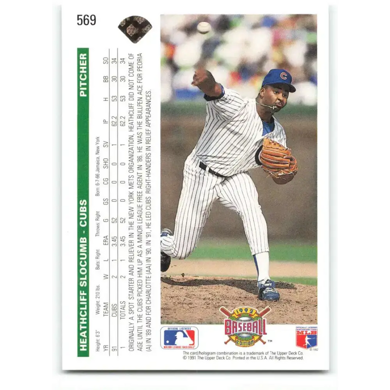 1992 Upper Deck #569 Heathcliff Slocumb NM-MT Chicago Cubs Baseball Card - Baseball Card Single