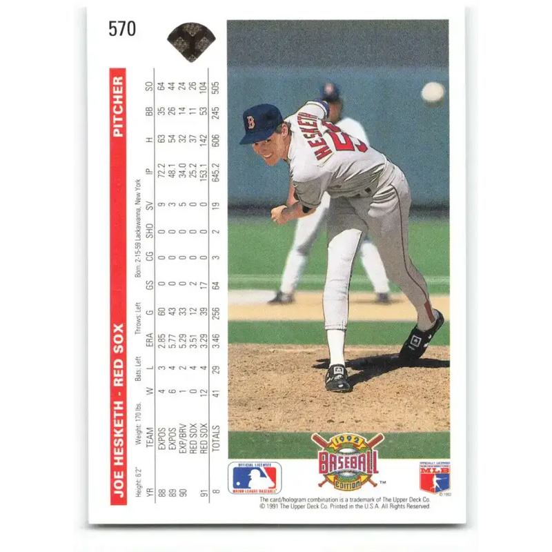 1992 Upper Deck #570 Joe Hesketh NM-MT Boston Red Sox Baseball Card - Baseball Card Single