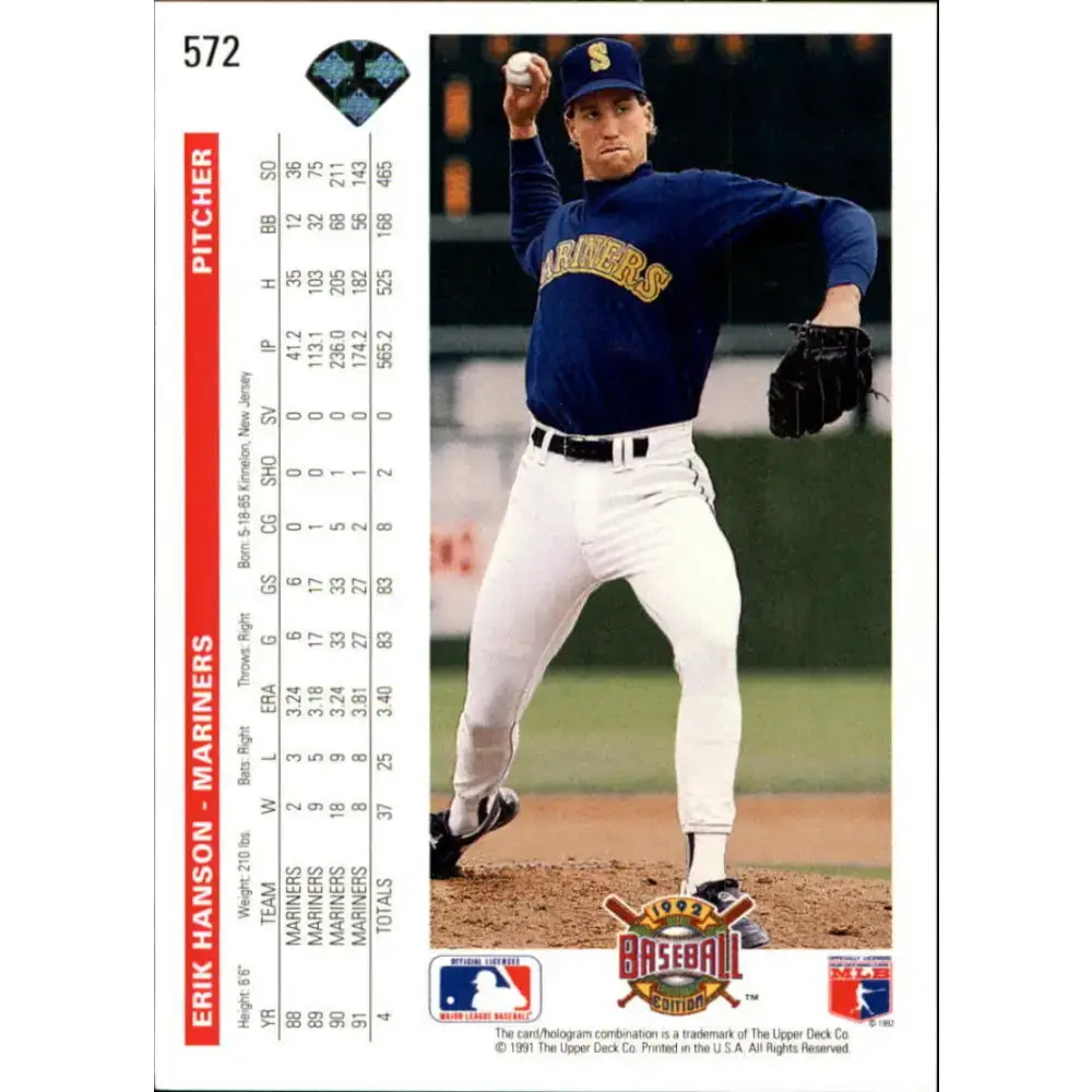 1992 Upper Deck #572 Erik Hanson NM-MT Seattle Mariners Baseball Card - Baseball Card Single