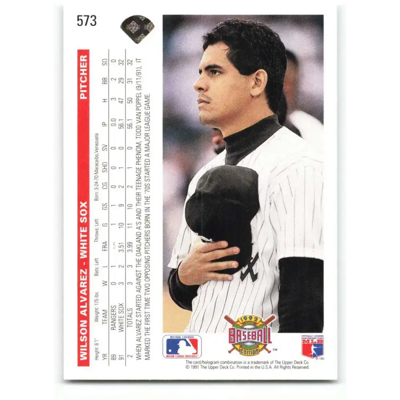 1992 Upper Deck #573 Wilson Alvarez NM-MT Chicago White Sox Baseball Card - Baseball Card Single