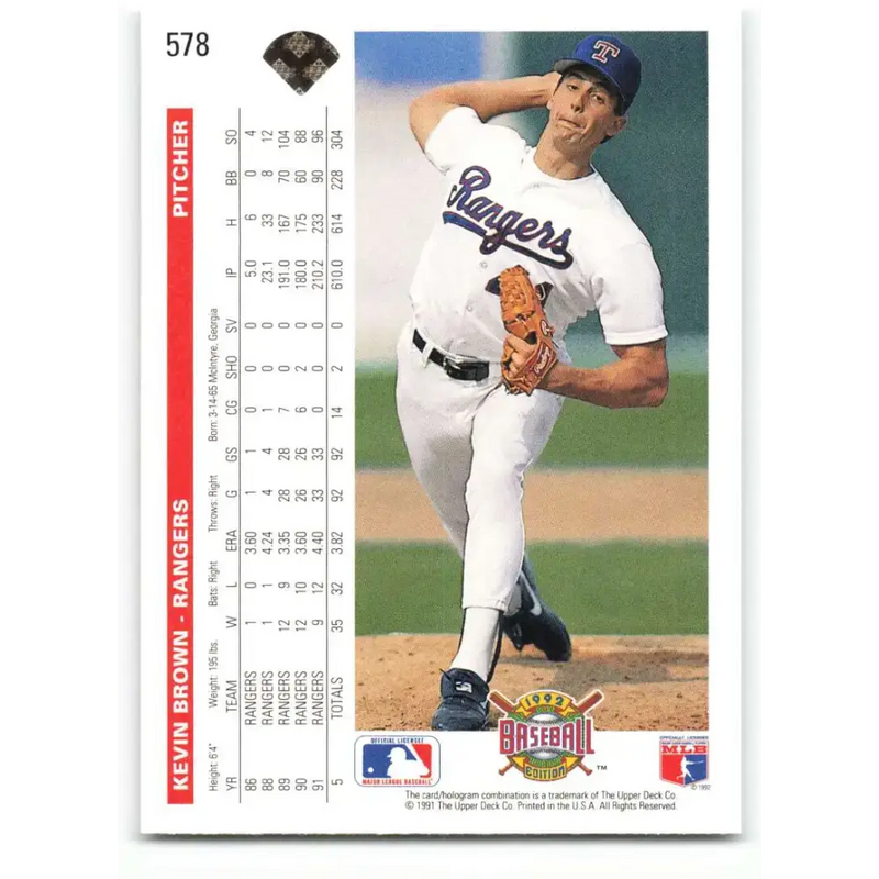 1992 Upper Deck #578 Kevin Brown NM-MT Texas Rangers Baseball Card - Baseball Card Single