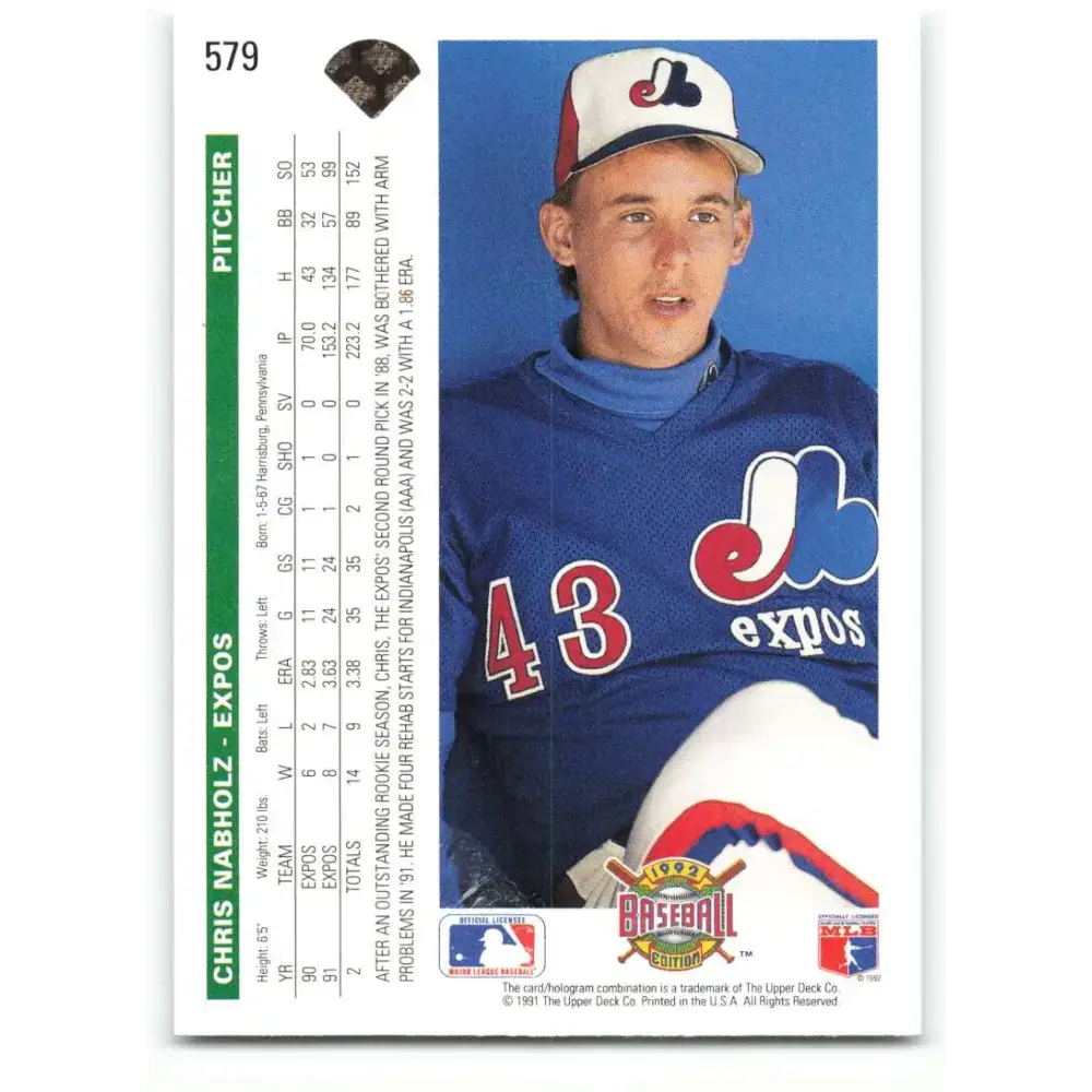 1992 Upper Deck #579 Chris Nabholz NM-MT Montreal Expos Baseball Card - Baseball Card Single