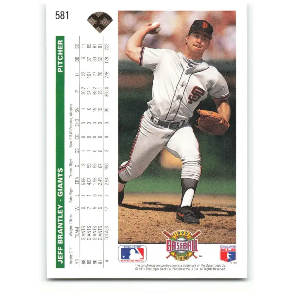 1992 Upper Deck #581 Jeff Brantley NM-MT San Francisco Giants Baseball Card - Baseball Card Single