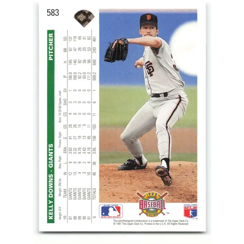 1992 Upper Deck #583 Kelly Downs NM-MT San Francisco Giants Baseball Card - Baseball Card Single