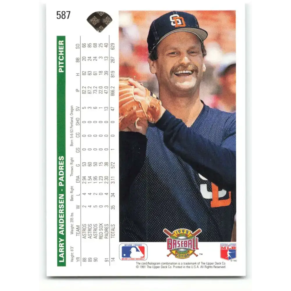 1992 Upper Deck #587 Larry Andersen NM-MT San Diego Padres Baseball Card - Baseball Card Single