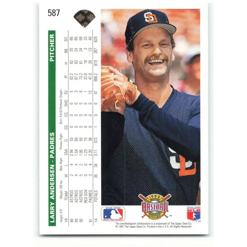 1992 Upper Deck #587 Larry Andersen NM-MT San Diego Padres Baseball Card - Baseball Card Single