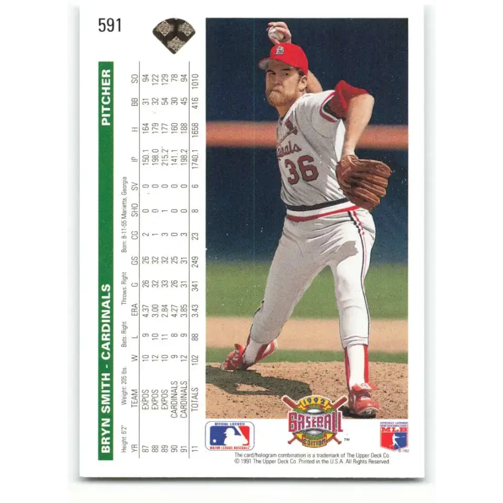 1992 Upper Deck #591 Bryn Smith NM-MT St. Louis Cardinals Baseball Card - Baseball Card Single
