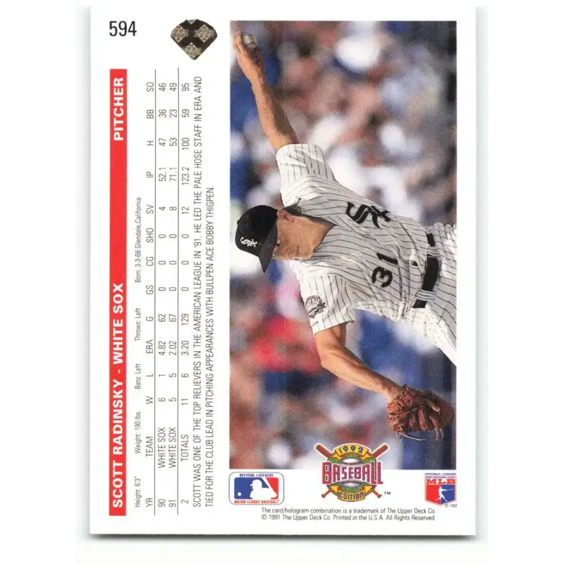 1992 Upper Deck #594 Scott Radinsky NM-MT Chicago White Sox Baseball Card - Baseball Card Single