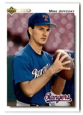 Baseball card featuring Mike Jeffcoat of the Texas Rangers from 1992 Upper Deck