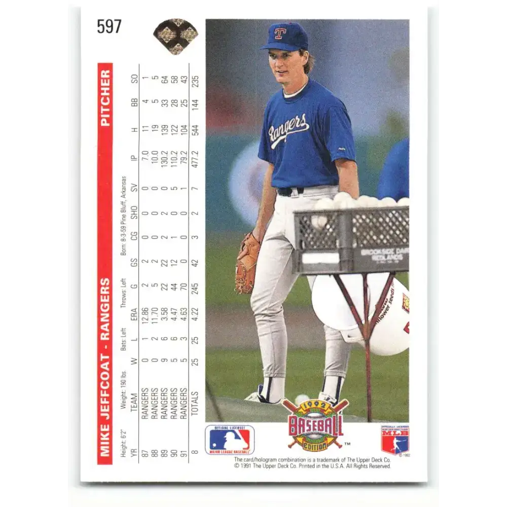 1992 Upper Deck #597 Mike Jeffcoat NM-MT Texas Rangers Baseball Card - Baseball Card Single