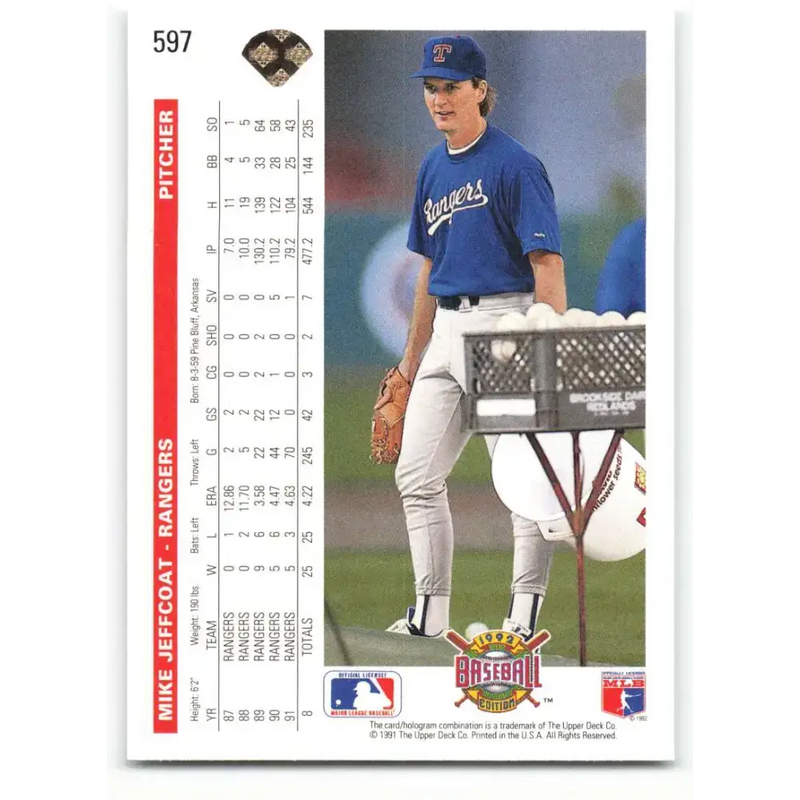 1992 Upper Deck #597 Mike Jeffcoat NM-MT Texas Rangers Baseball Card - Baseball Card Single
