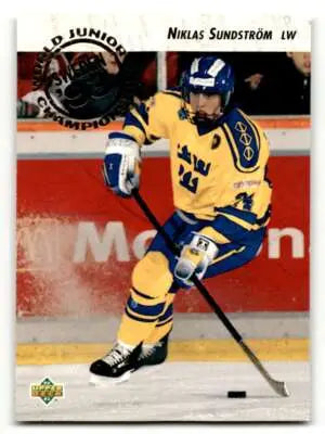 Original gloss hockey player card featuring Niklas Sundstrom from 1992 Upper Deck