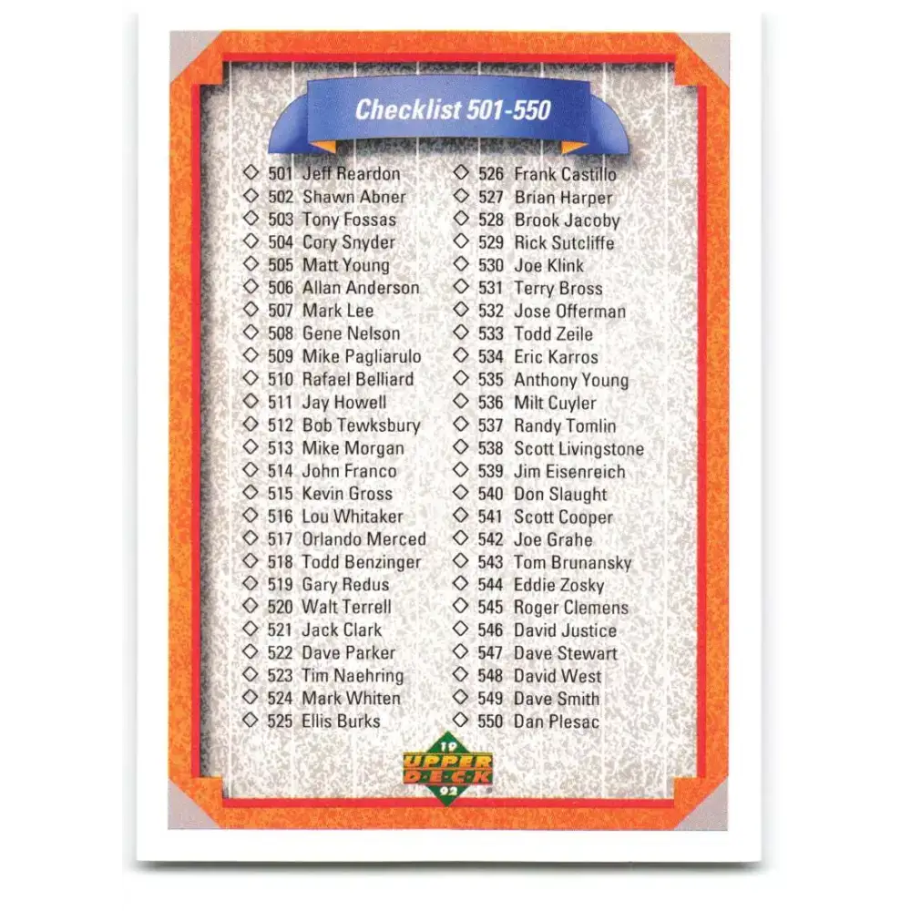 1992 Upper Deck #600 Checklist 501-600 NM-MT Checklist Baseball Card - Baseball Card Single
