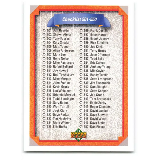 1992 Upper Deck #600 Checklist 501-600 NM-MT Checklist Baseball Card - Baseball Card Single