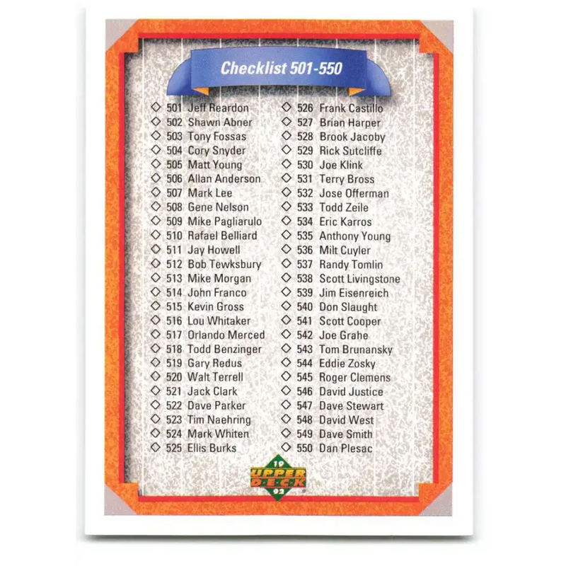 1992 Upper Deck #600 Checklist 501-600 NM-MT Checklist Baseball Card - Baseball Card Single