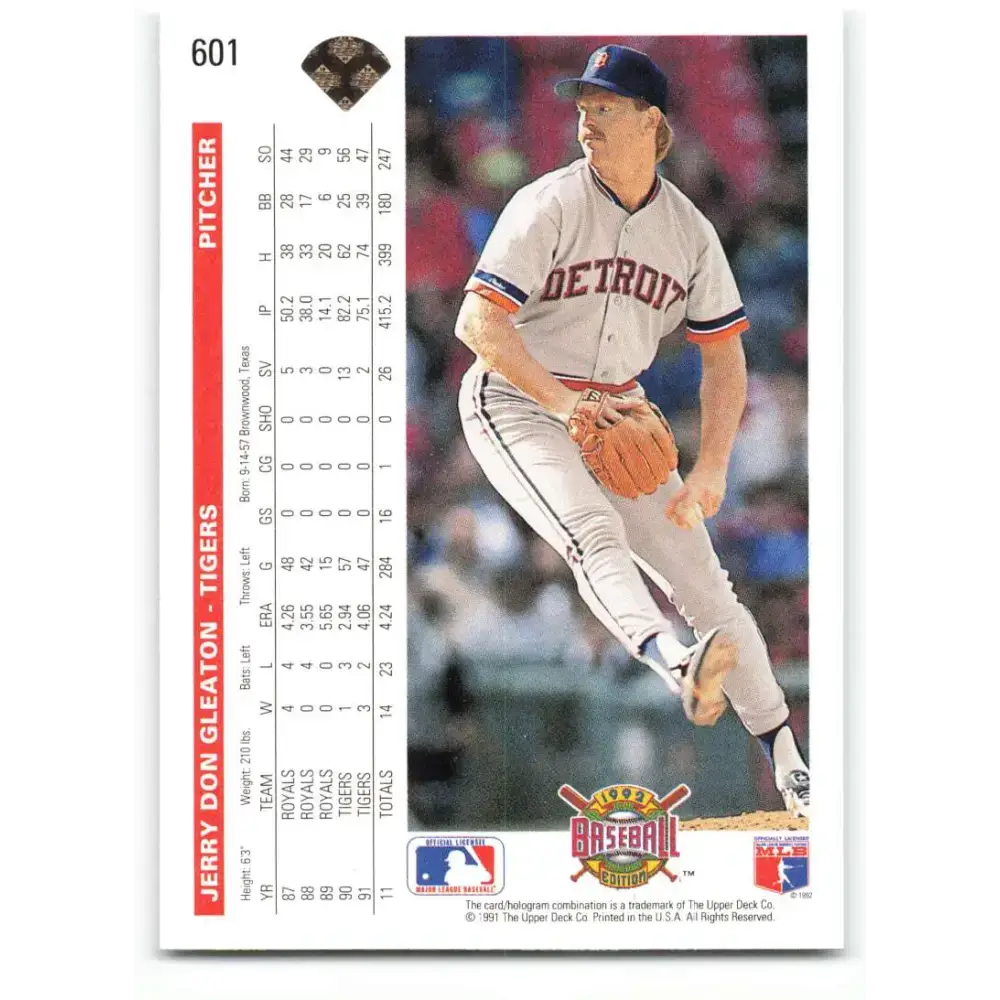 1992 Upper Deck #601 Jerry Don Gleaton NM-MT Detroit Tigers Baseball Card - Baseball Card Single