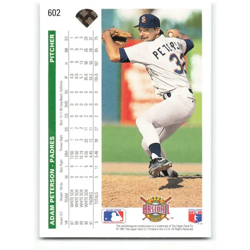 1992 Upper Deck #602 Adam Peterson NM-MT San Diego Padres Baseball Card - Baseball Card Single