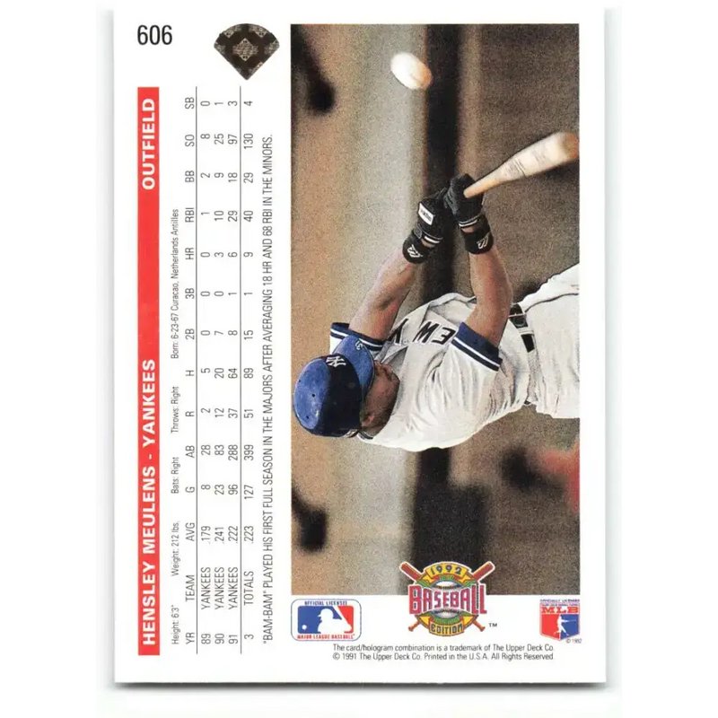 1992 Upper Deck #606 Hensley Meulens NM-MT New York Yankees Baseball Card - Baseball Card Single