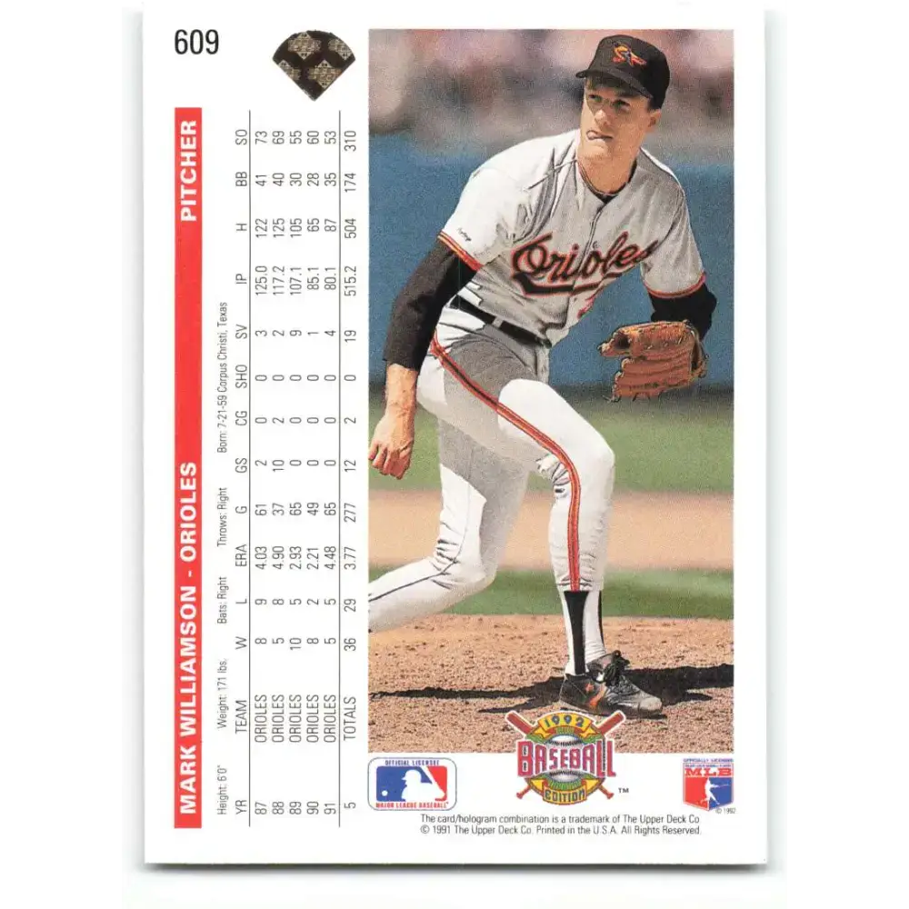 1992 Upper Deck #609 Mark Williamson NM-MT Baltimore Orioles Baseball Card - Baseball Card Single