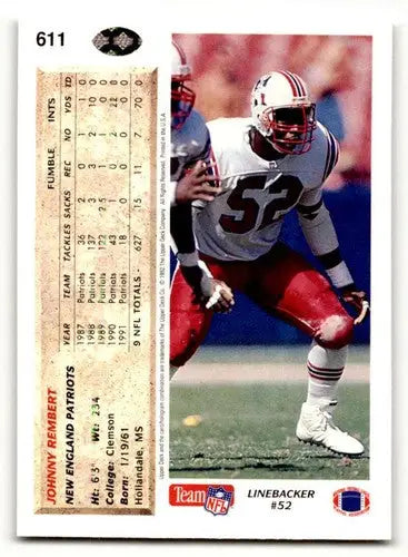 1992 Upper Deck Johnny Rembert football card with original gloss displayed