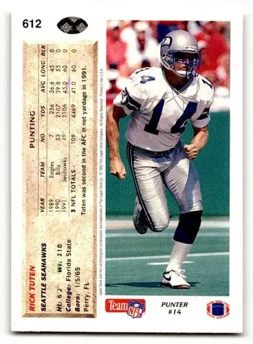 Original gloss 1992 Upper Deck Rick Tuten Seattle Seahawks football card image