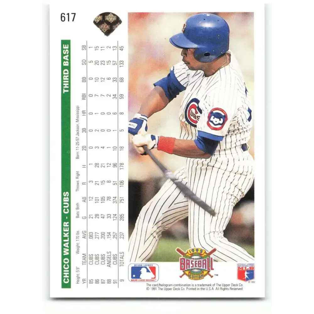 1992 Upper Deck #617 Chico Walker NM-MT Chicago Cubs Baseball Card - Baseball Card Single