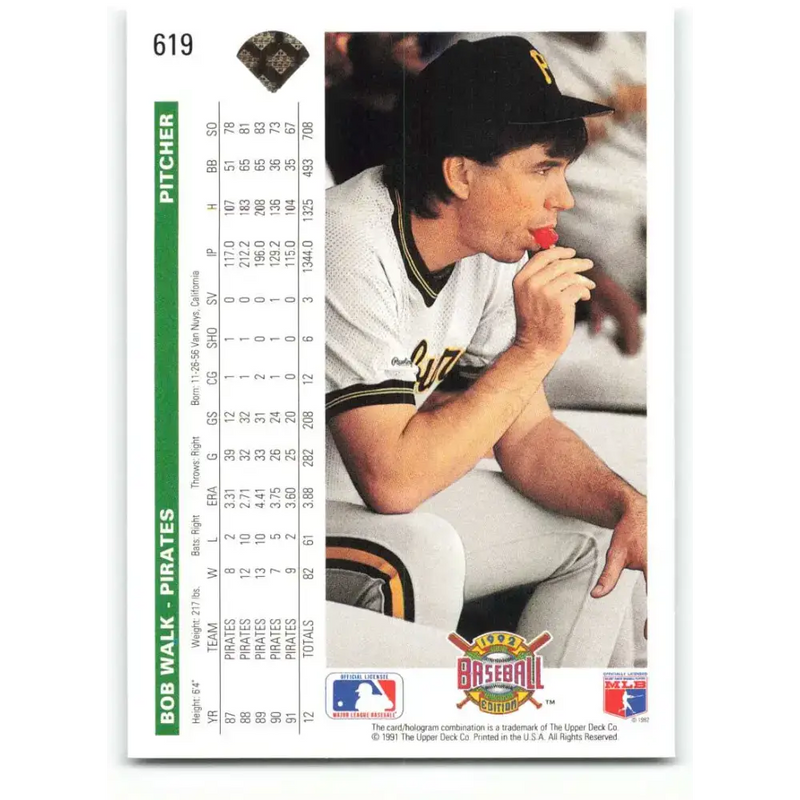 1992 Upper Deck #619 Bob Walk NM-MT Pittsburgh Pirates Baseball Card - Baseball Card Single