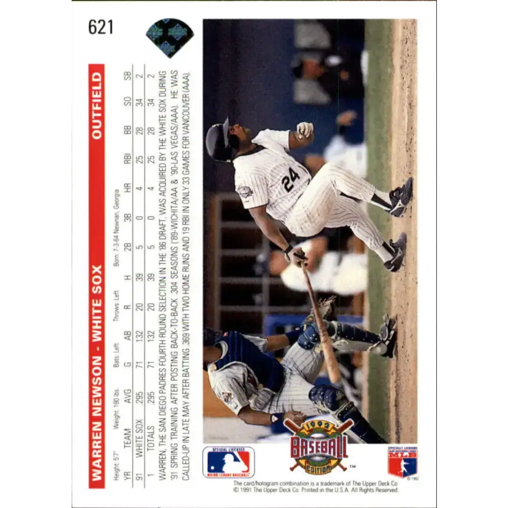 1992 Upper Deck #621 Warren Newson NM-MT Chicago White Sox Baseball Card - Baseball Card Single