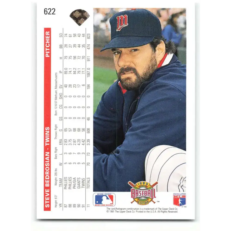 1992 Upper Deck #622 Steve Bedrosian NM-MT Minnesota Twins Baseball Card - Baseball Card Single