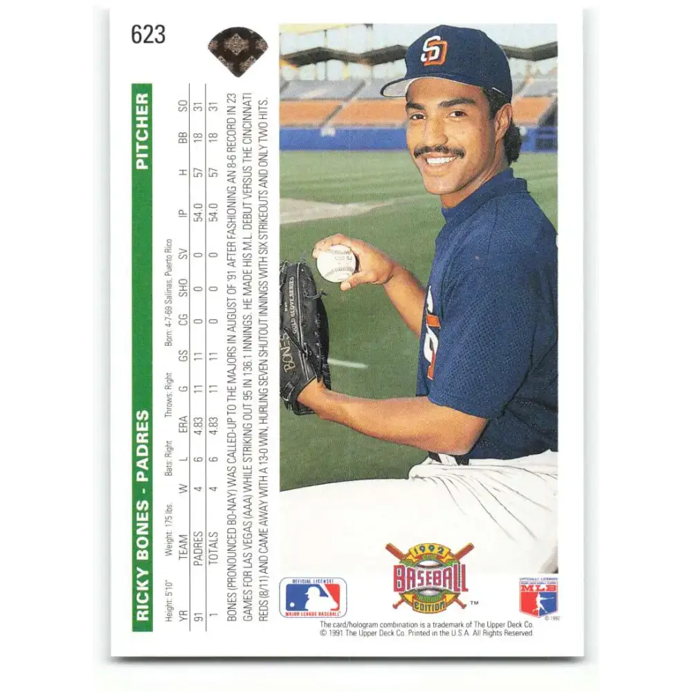1992 Upper Deck #623 Ricky Bones NM-MT San Diego Padres Baseball Card - Baseball Card Single