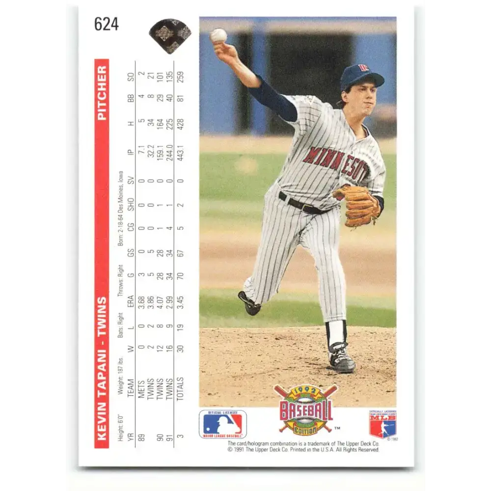 1992 Upper Deck #624 Kevin Tapani NM-MT Minnesota Twins Baseball Card - Baseball Card Single