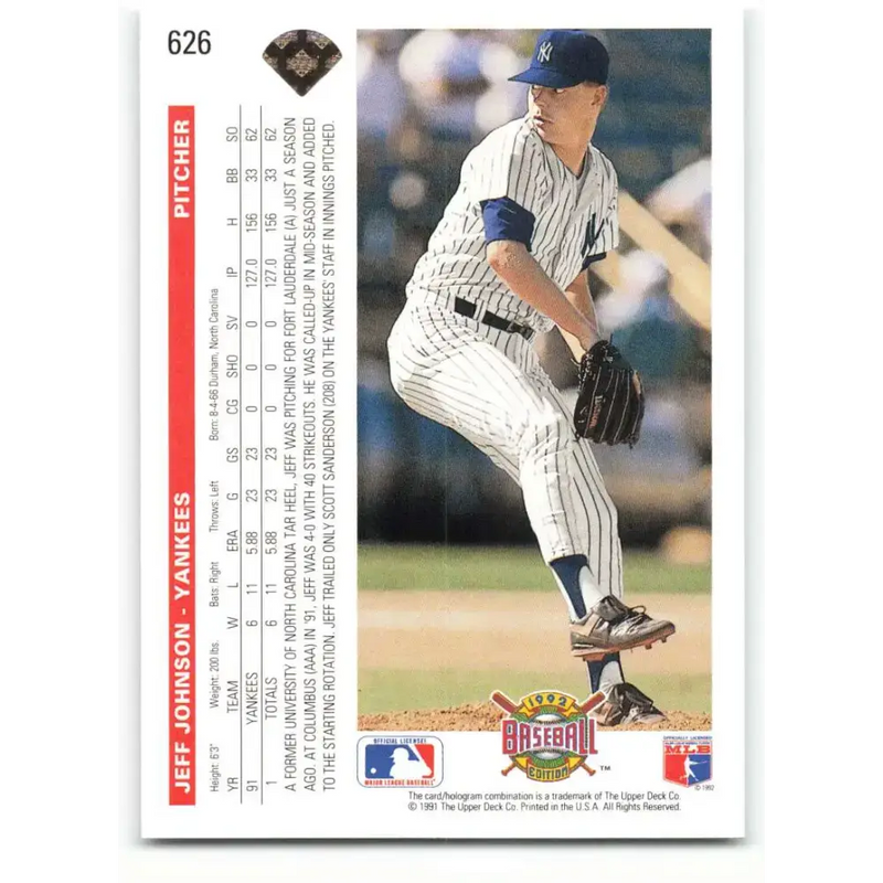 1992 Upper Deck #626 Jeff Johnson NM-MT New York Yankees Baseball Card - Baseball Card Single