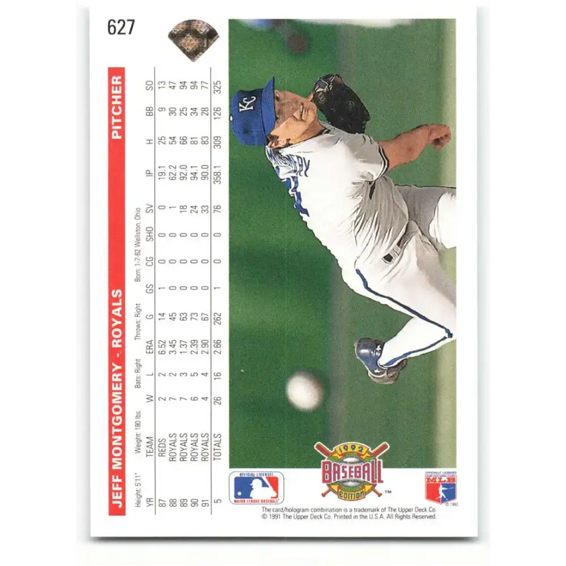 1992 Upper Deck #627 Jeff Montgomery NM-MT Kansas City Royals Baseball Card - Baseball Card Single