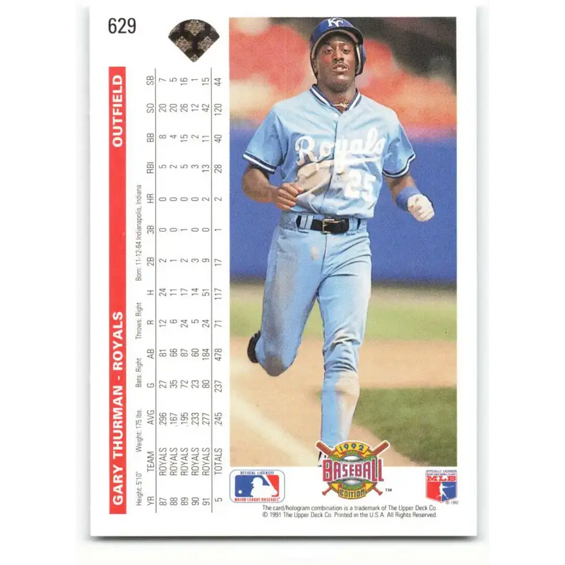 1992 Upper Deck #629 Gary Thurman NM-MT Kansas City Royals Baseball Card - Baseball Card Single