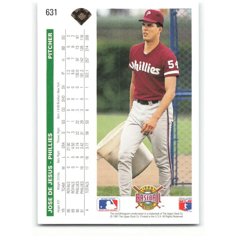 1992 Upper Deck #631 Jose DeJesus NM-MT Philadelphia Phillies Baseball Card - Baseball Card Single