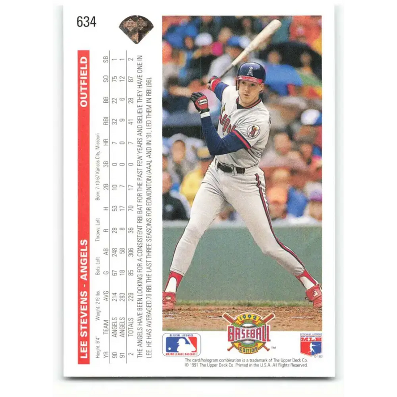 1992 Upper Deck #634 Lee Stevens NM-MT California Angels Baseball Card - Baseball Card Single