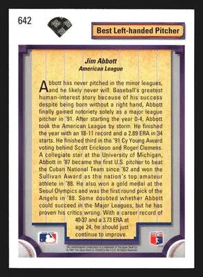 1992 Upper Deck #642 Jim Abbott Diamond Skills California Angels - Baseball Card Single