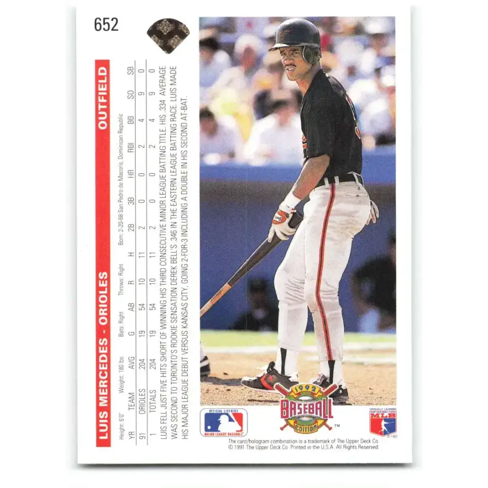 1992 Upper Deck #652 Luis Mercedes NM-MT Baltimore Orioles Baseball Card - Baseball Card Single