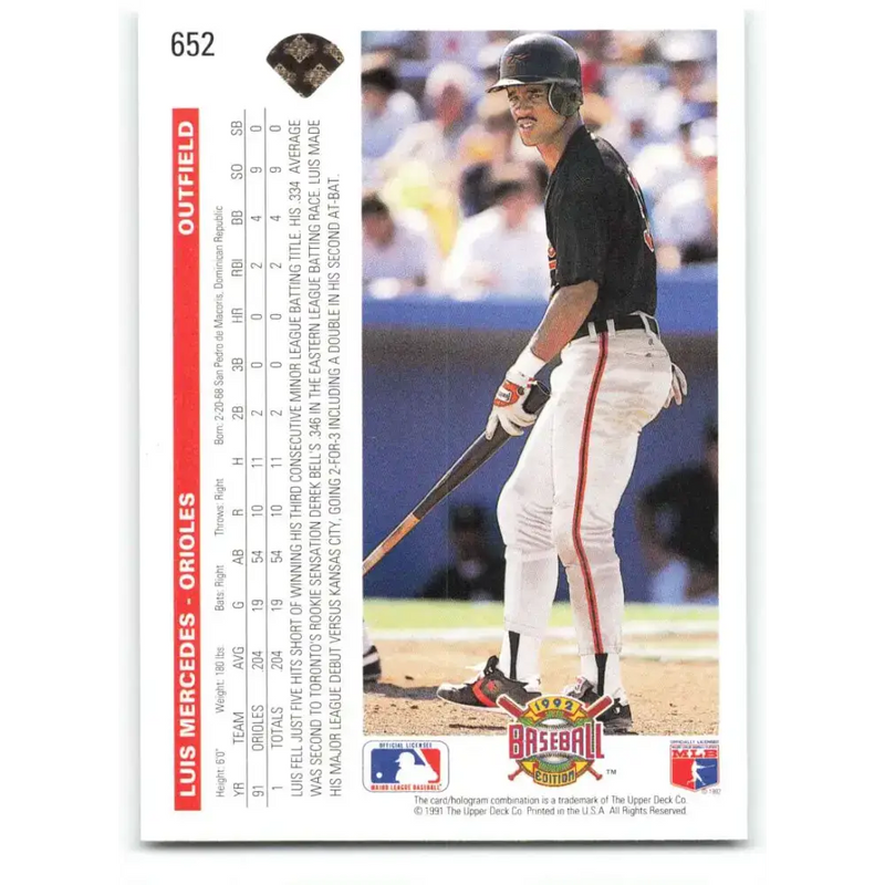 1992 Upper Deck #652 Luis Mercedes NM-MT Baltimore Orioles Baseball Card - Baseball Card Single