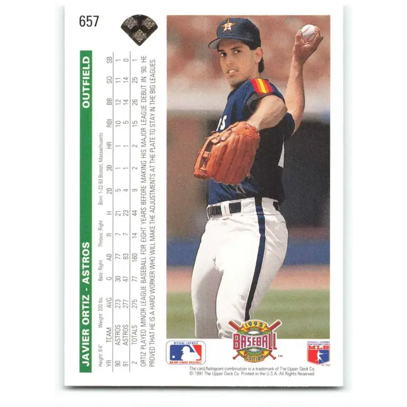 1992 Upper Deck #657 Javier Ortiz NM-MT Houston Astros Baseball Card - Baseball Card Single