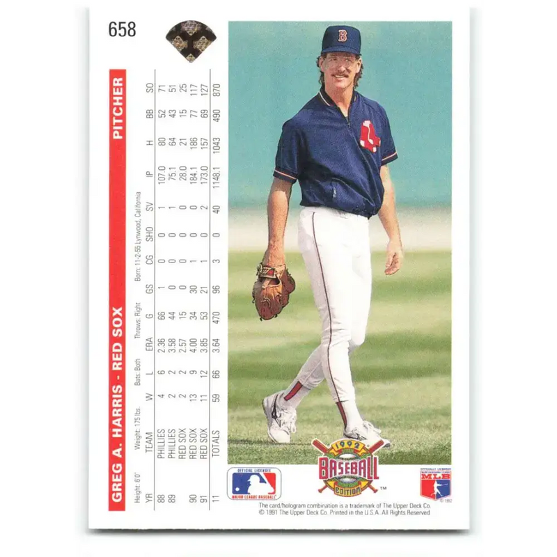 1992 Upper Deck #658 Greg Harris NM-MT Boston Red Sox Baseball Card - Baseball Card Single