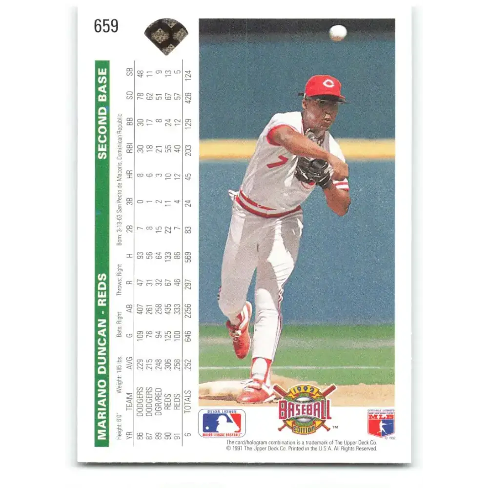 1992 Upper Deck #659 Mariano Duncan NM-MT Cincinnati Reds Baseball Card - Baseball Card Single