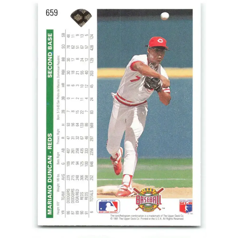 1992 Upper Deck #659 Mariano Duncan NM-MT Cincinnati Reds Baseball Card - Baseball Card Single