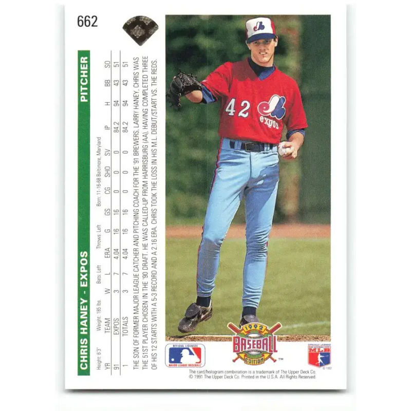 1992 Upper Deck #662 Chris Haney NM-MT Montreal Expos Baseball Card - Baseball Card Single